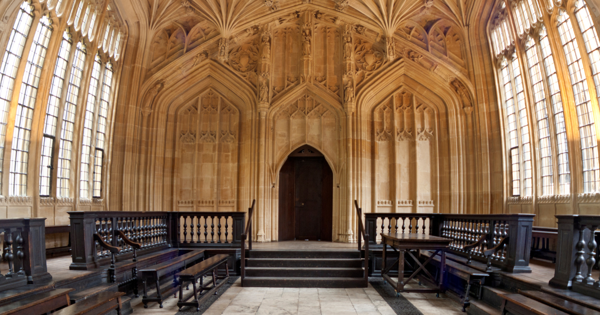 Inside the 15th-century Divinity School , part of Bodleian Library